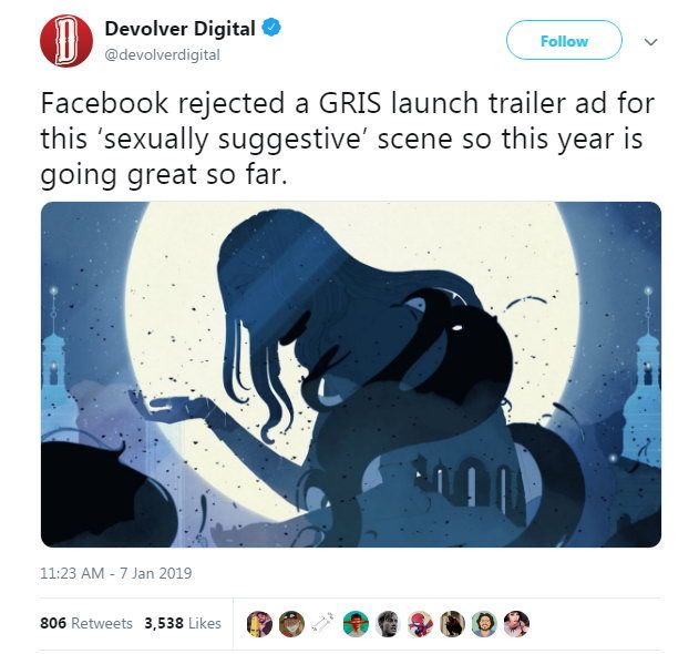 脸书以存在性暗示为由，拒绝发布《GRIS》游戏预告