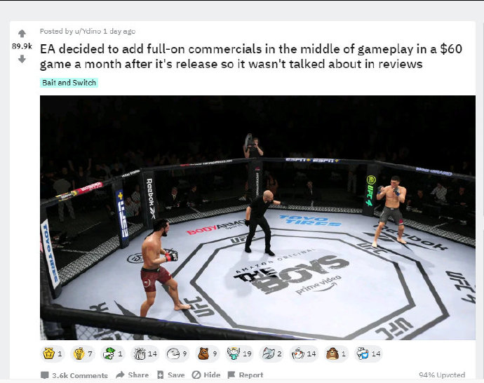 EA在《UFC4》发售后植入全屏广告引发玩家不满