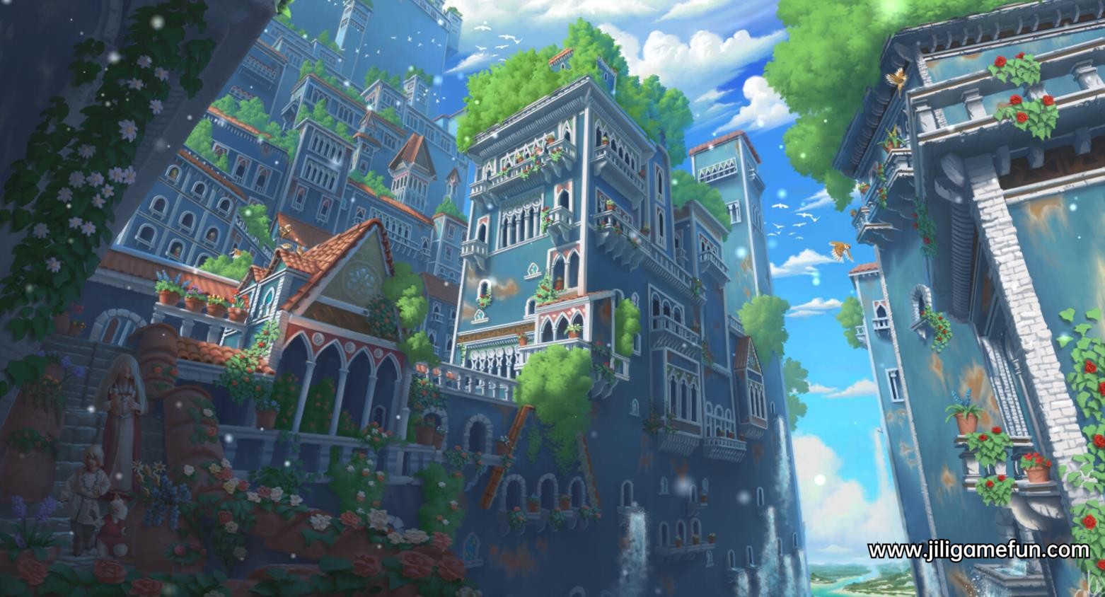 Wallpaper Engine 水上城市植物蔓延的房屋群绘图 动态壁纸电脑版下载