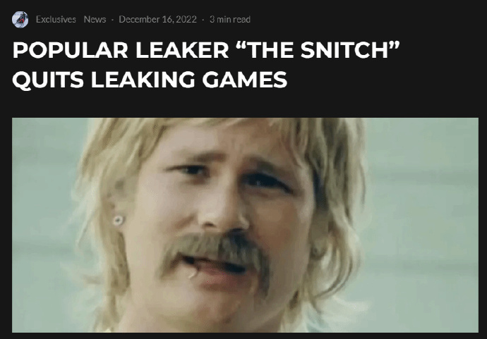 知名舅舅党The Snitch决定不再泄露游戏消息