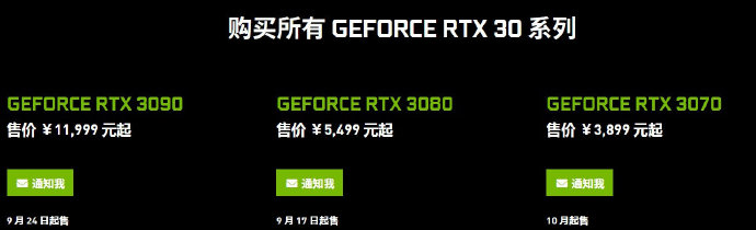 RTX 3080国内售价5499元起 RTX 3090售价近1.2万