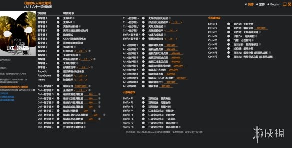 《如龙8》六十一项风灵月影修改器v1.13电脑版下载