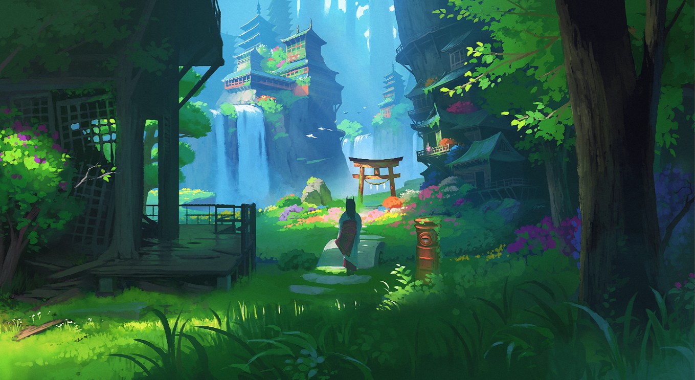 Wallpaper Engine 点画风通向山间神社的小路 动态壁纸百度云迅雷下载